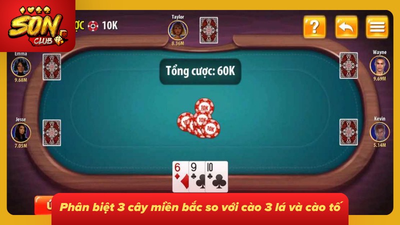 Hệ thống đưa ra thông tin giữa bài 3 cây miền Bắc và bài cào miền Nam