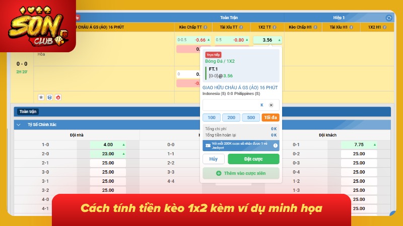 Khoản tiền nhận được thay đổi theo số vốn và mức odds được chọn